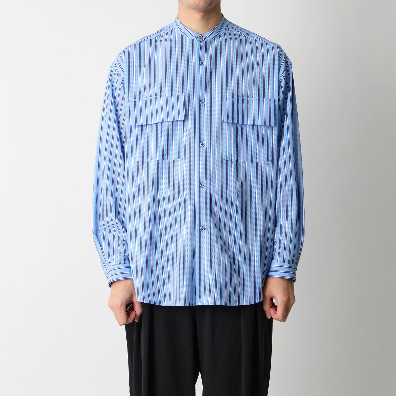 STRIPE BAND COLLAR SHIRT - White Mountaineering®︎ – White 