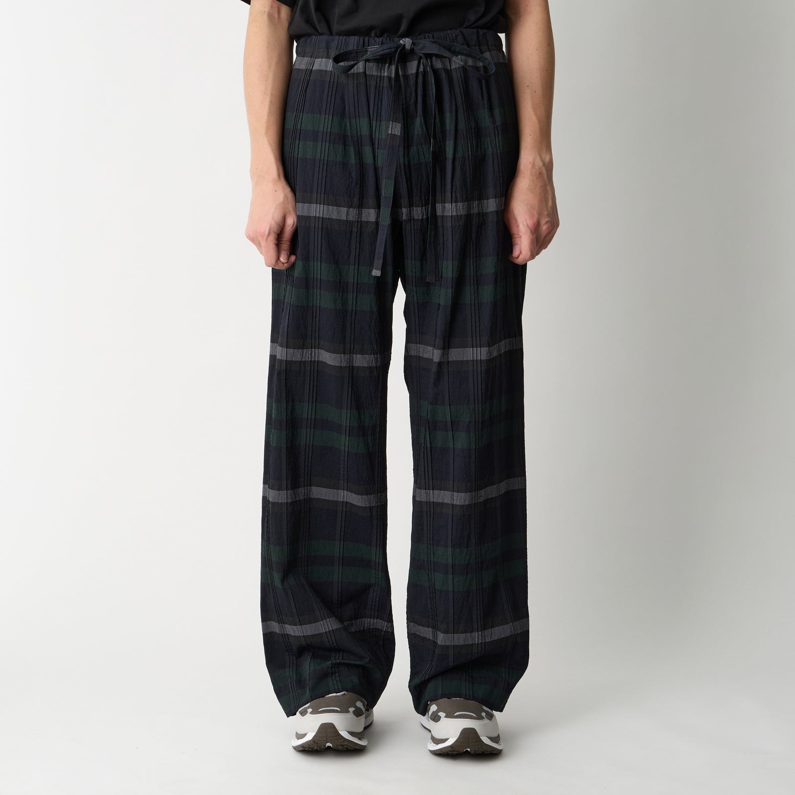 CHECK TUCK JACQUARD 2 TUCK WIDE PANTS - White Mountaineering