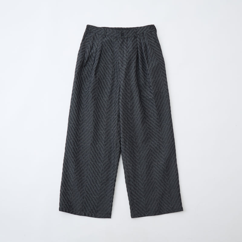 HERRINGBONE JACQUARD 3 TUCK WIDE PANTS