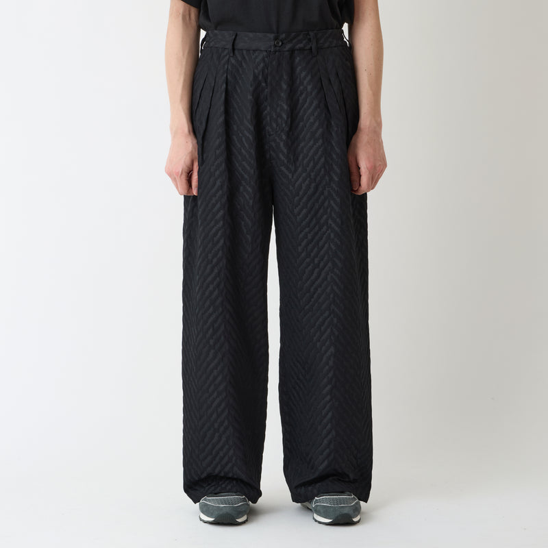 HERRINGBONE JACQUARD 3 TUCK WIDE PANTS