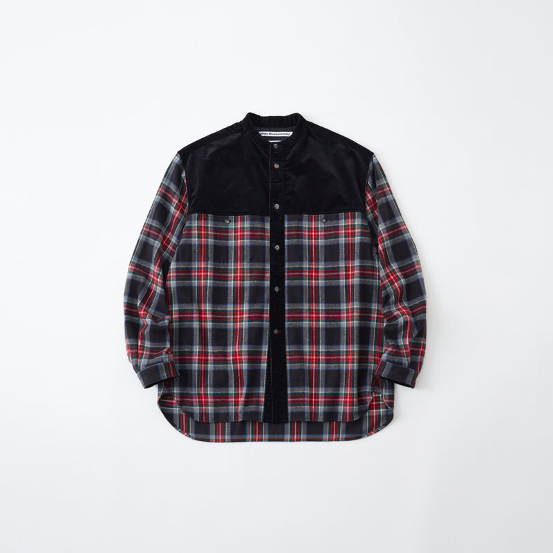 MID GUSSET SLEEVE BAND COLLAR TARTAN SHIRT