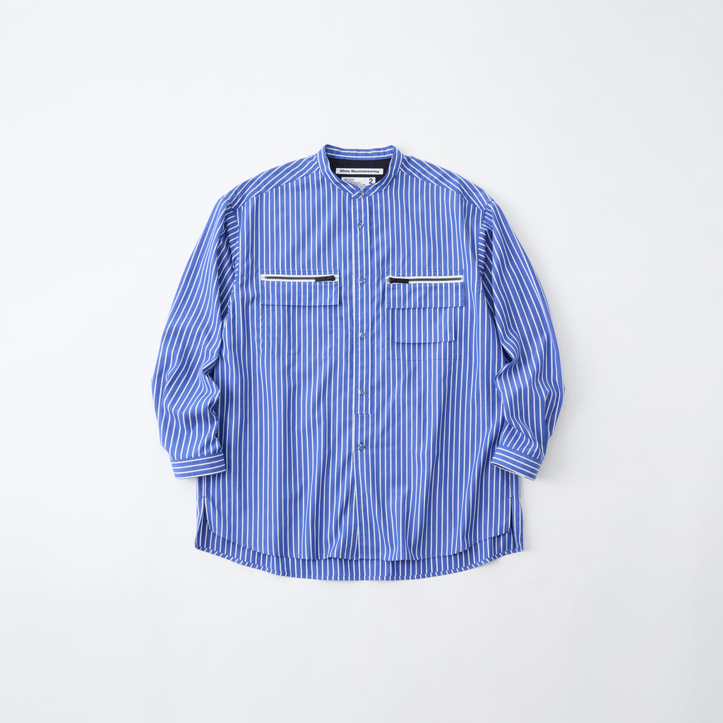 BAND COLLAR STRIPE MULTI POCKET SHIRT - White mountaineering