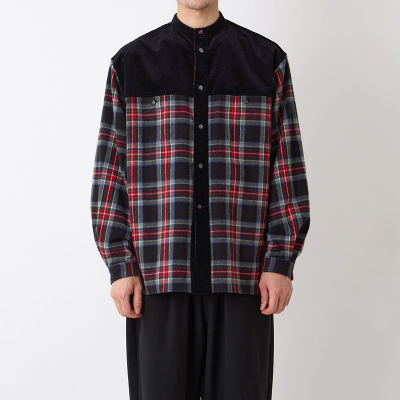 MID GUSSET SLEEVE BAND COLLAR TARTAN SHIRT