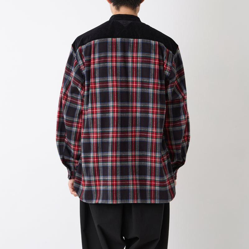 MID GUSSET SLEEVE BAND COLLAR TARTAN SHIRT