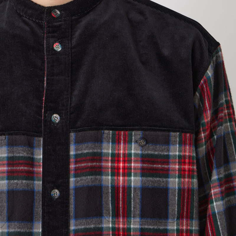 MID GUSSET SLEEVE BAND COLLAR TARTAN SHIRT