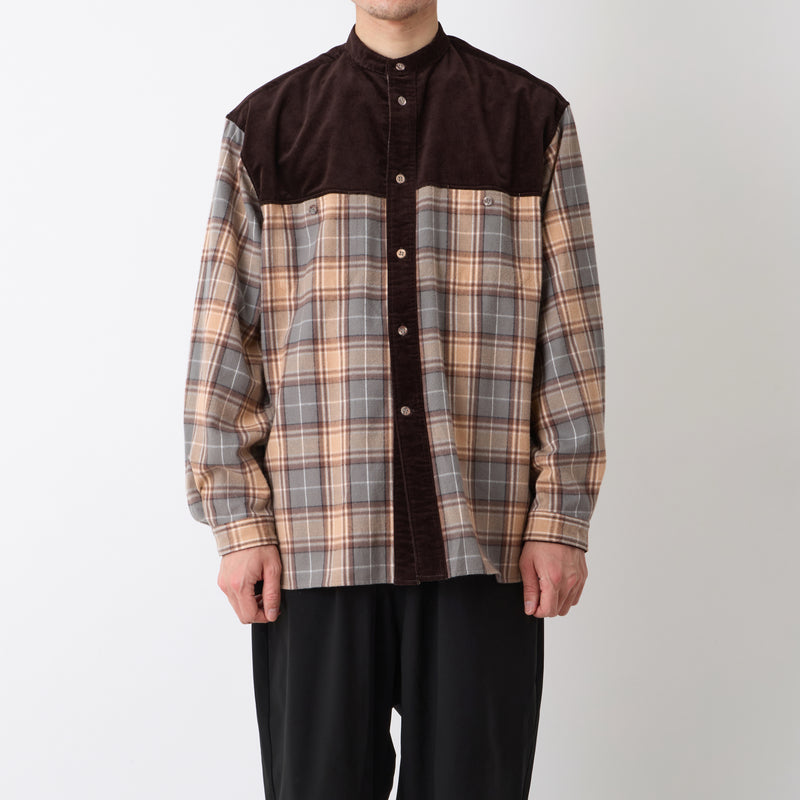 MID GUSSET SLEEVE BAND COLLAR TARTAN SHIRT