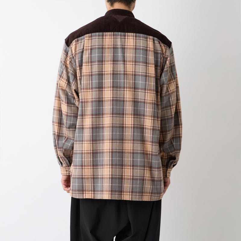 MID GUSSET SLEEVE BAND COLLAR TARTAN SHIRT