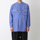 BAND COLLAR STRIPE MULTI POCKET SHIRT