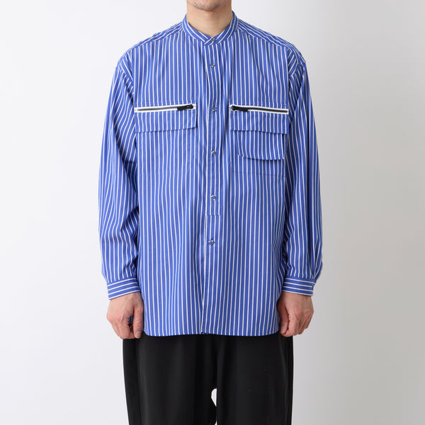 BAND COLLAR STRIPE MULTI POCKET SHIRT