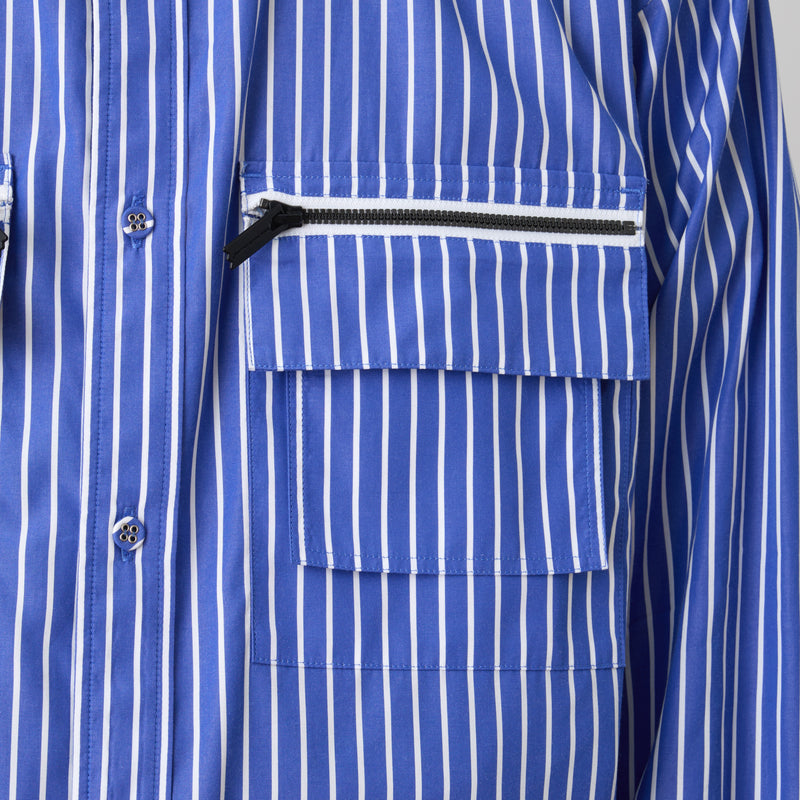 BAND COLLAR STRIPE MULTI POCKET SHIRT