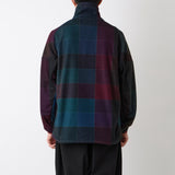 WINDOWPANE PATTERN ZIP UP FLEECE JACKET