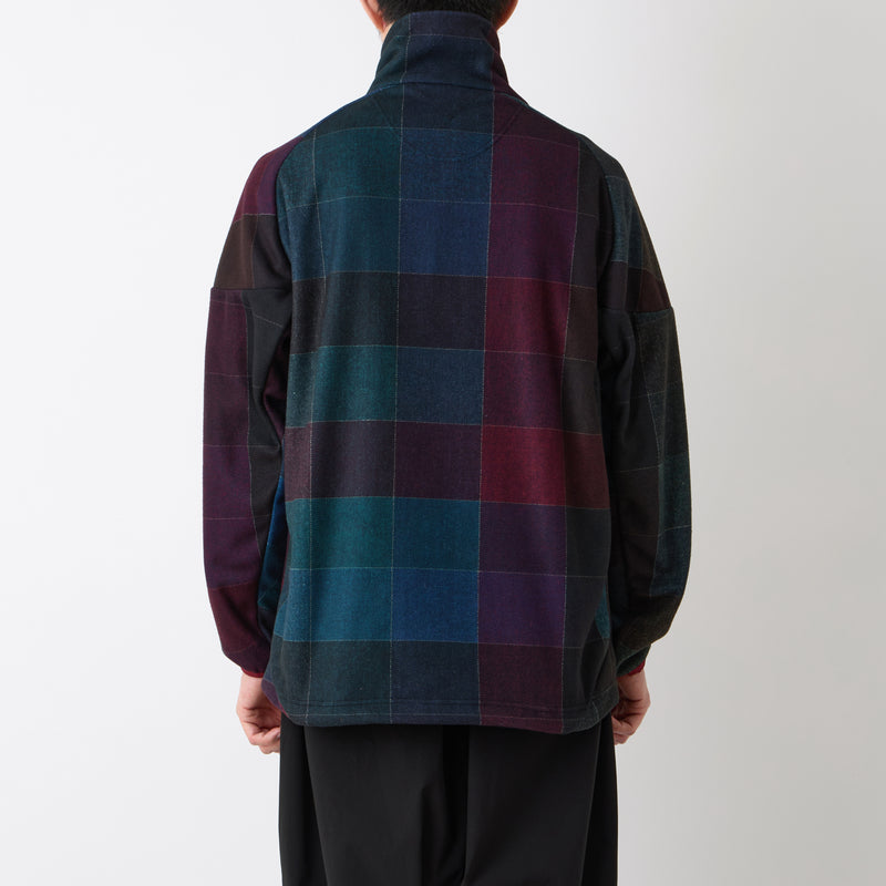 WINDOWPANE PATTERN ZIP UP FLEECE JACKET