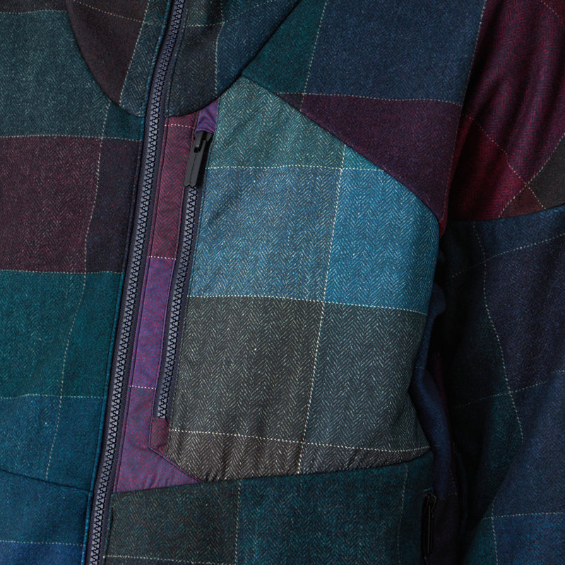 WINDOWPANE PATTERN ZIP UP FLEECE JACKET