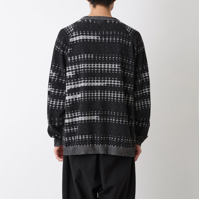 DOT STRIPE RAGLAN SLEEVE KNIT PULLOVER