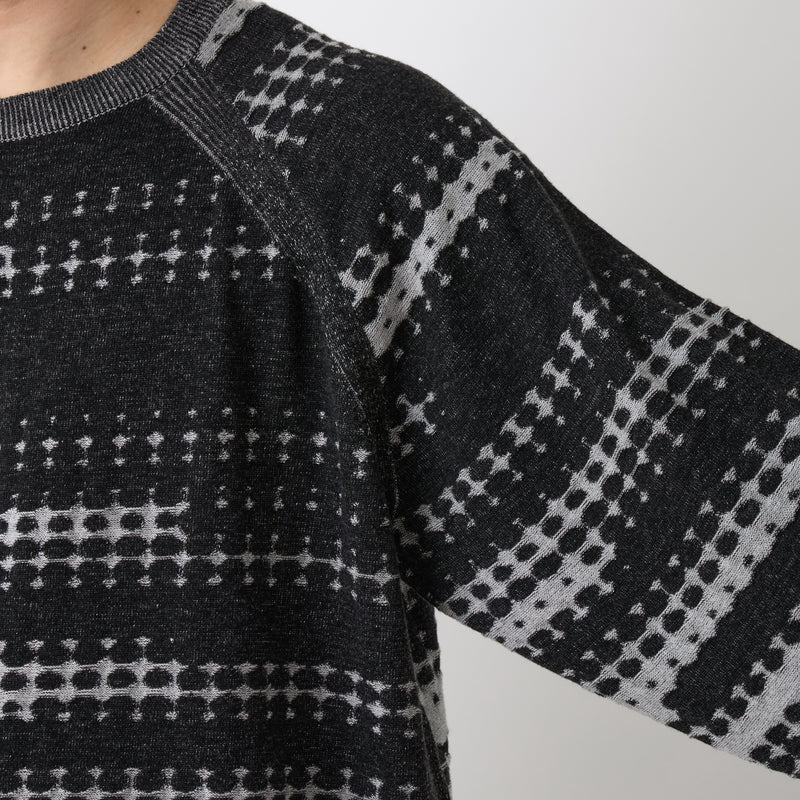DOT STRIPE RAGLAN SLEEVE KNIT PULLOVER
