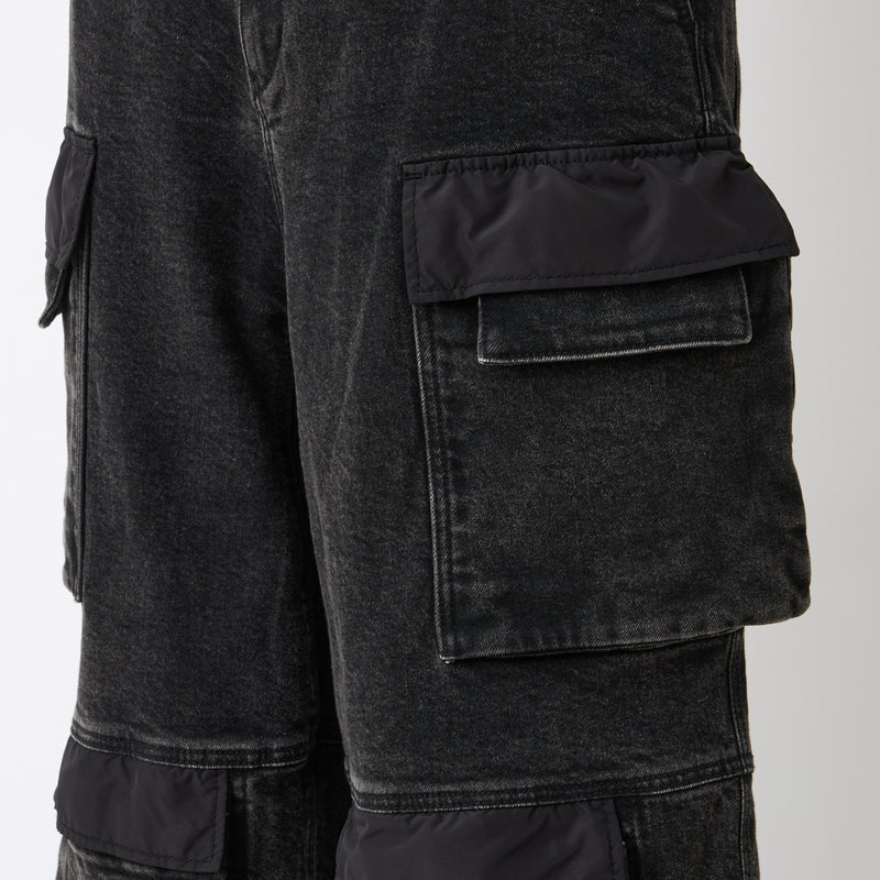 WIDE DENIM CARGO PANTS