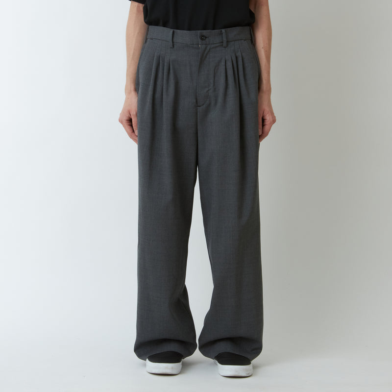 WOOL STRETCH 4 TUCK WIDE PANTS