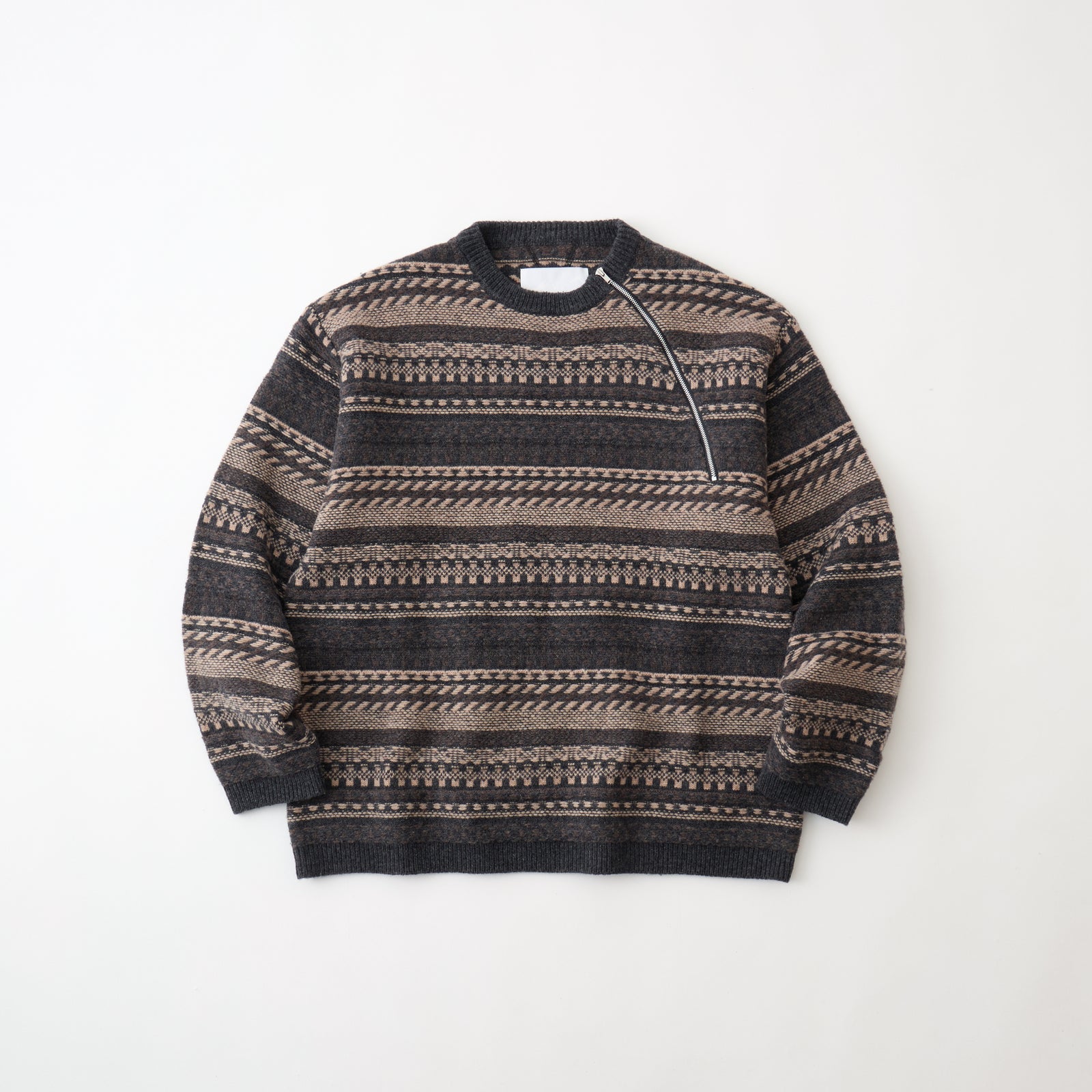 FAIR ISLE ZIP KNIT PULLOVER - White mountaineering®︎ – White