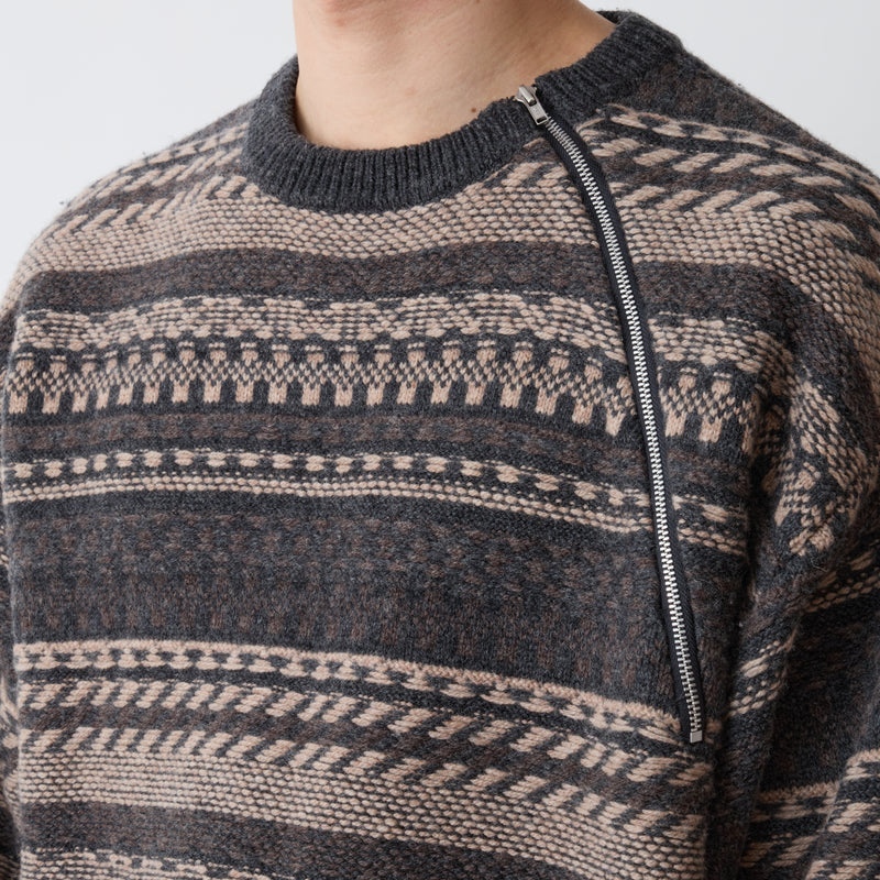 FAIR ISLE ZIP KNIT PULLOVER