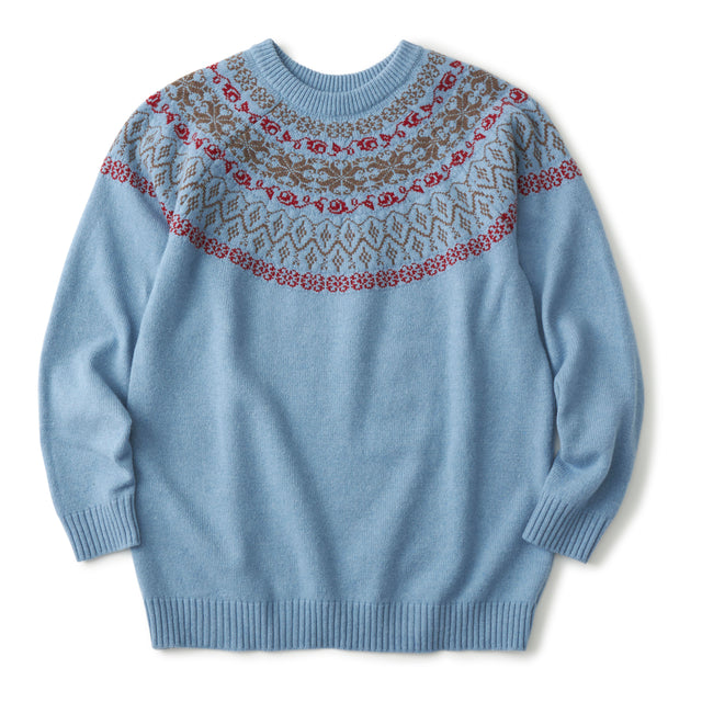 Fair Isle Sweater Cottagecore Outfits for Women Fairisland Jacquard Wool Sweater Women's round Neck Thickened Sweater Puff Sleeve Sweater main image 0